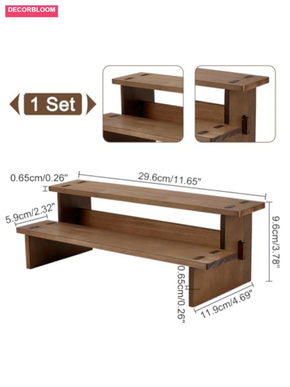 2-Tier Wooden Display Riser Shelf Stepped Tabletop Stand Organizer - Picture 2 of 6